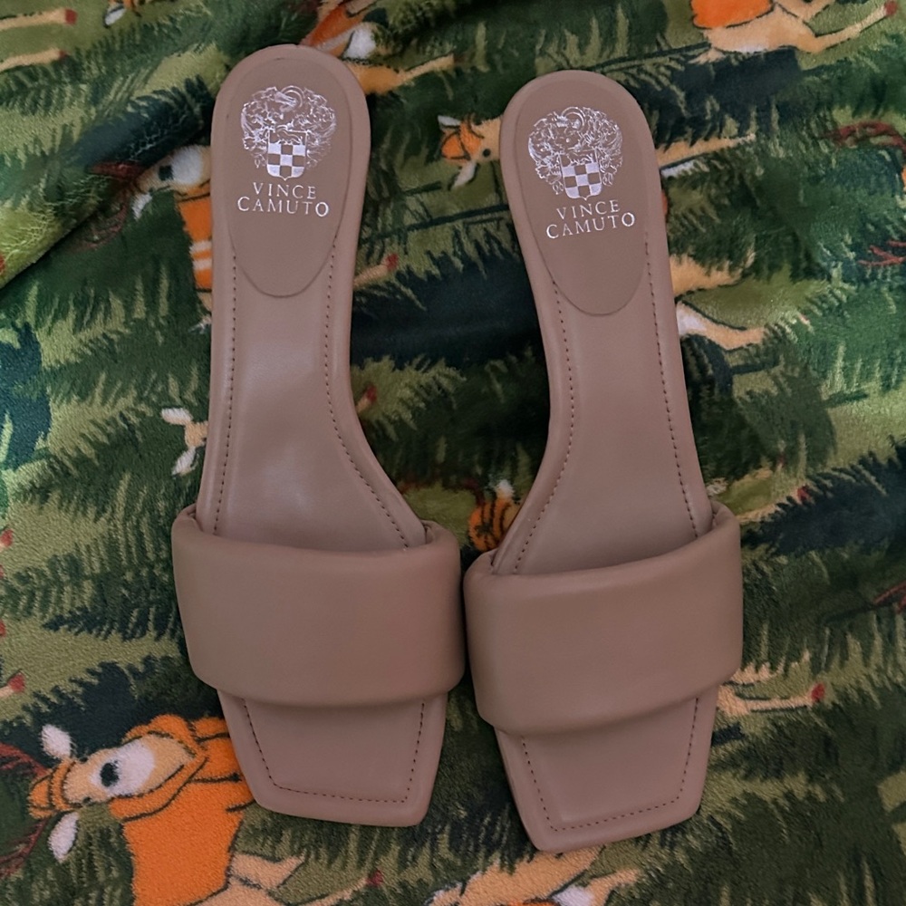 Vince Camuto Taupe Padded Strap Slide Sandals